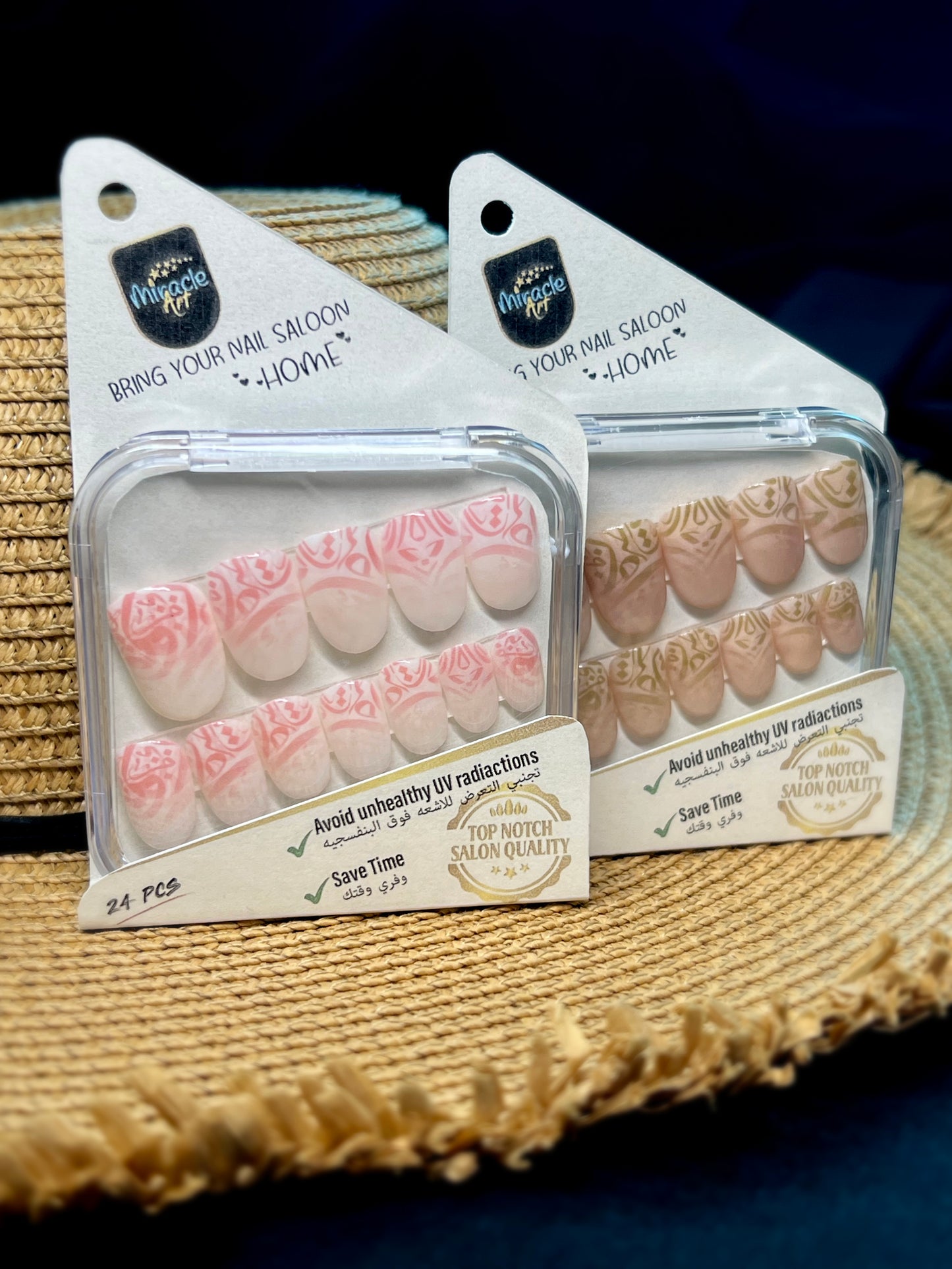 Miracle Art Salon Acrylic Nails Medium Round , 24 Pieces Pink2White Calligraphy R24009