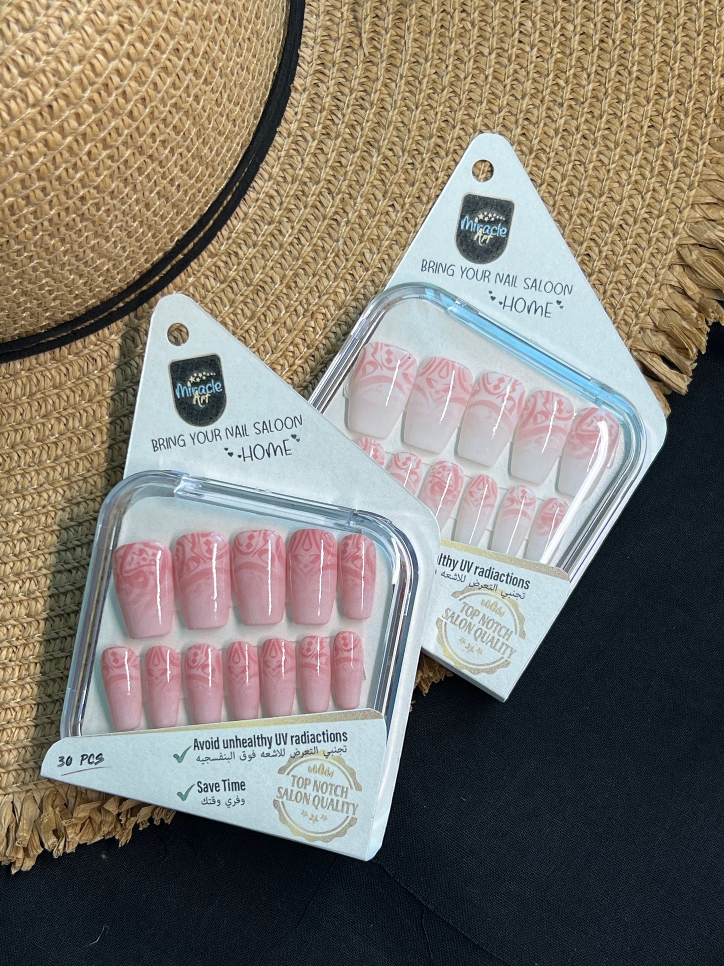 Miracle Art Salon Acrylic Nails Coffin, 30 Pieces Calligraphy Pink2What Co30009