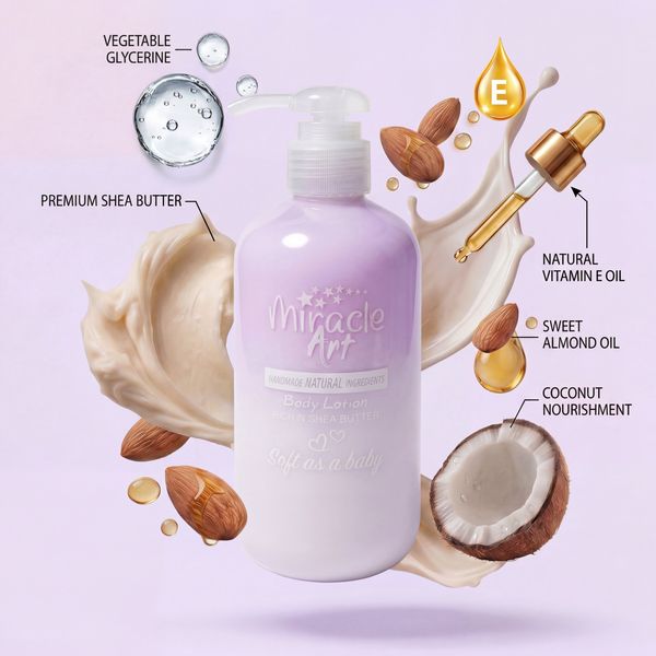 Ingredient list on Miracle Art Lavender Lush body lotion bottle