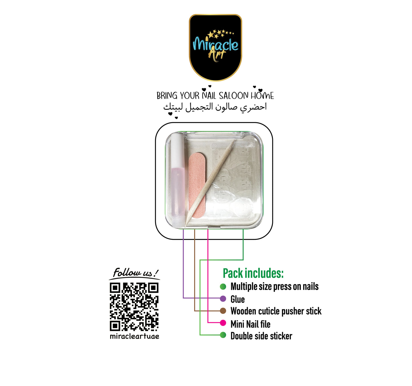 Miracle Art Salon Gel Nails Coffin, 30 Pieces Salmon Calligraphy Co30007