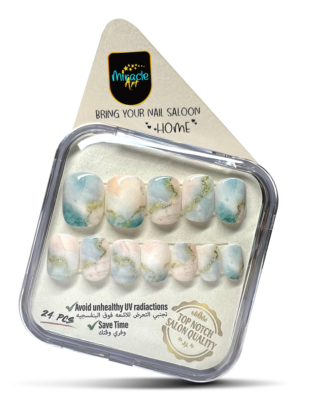 Miracle Art Salon Acrylic Nails Short Length, 24 Pieces Hevean Marble SH24009