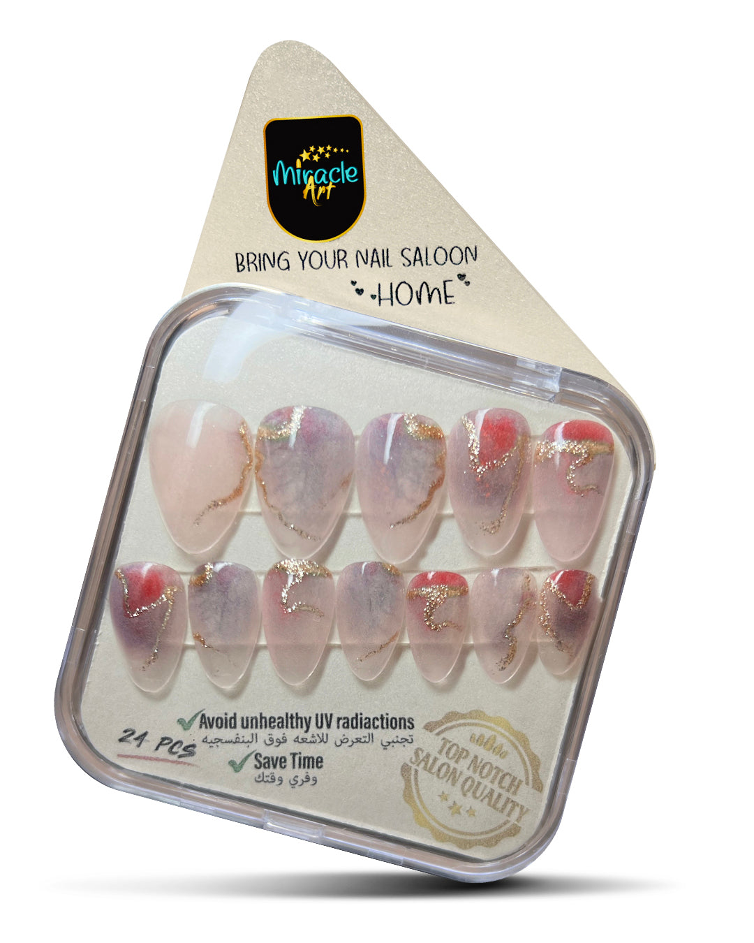 Miracle Art Salon Acrylic Nails Short Length, 24 Pieces Purple Marble "Almond extra short "AES24002