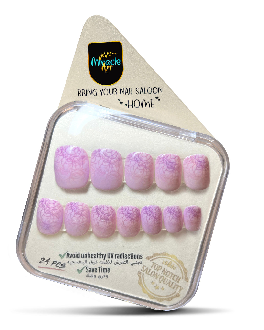 Miracle Art Salon Acrylic Nails Short Length, 24 Pieces Purple winter flower SH24027