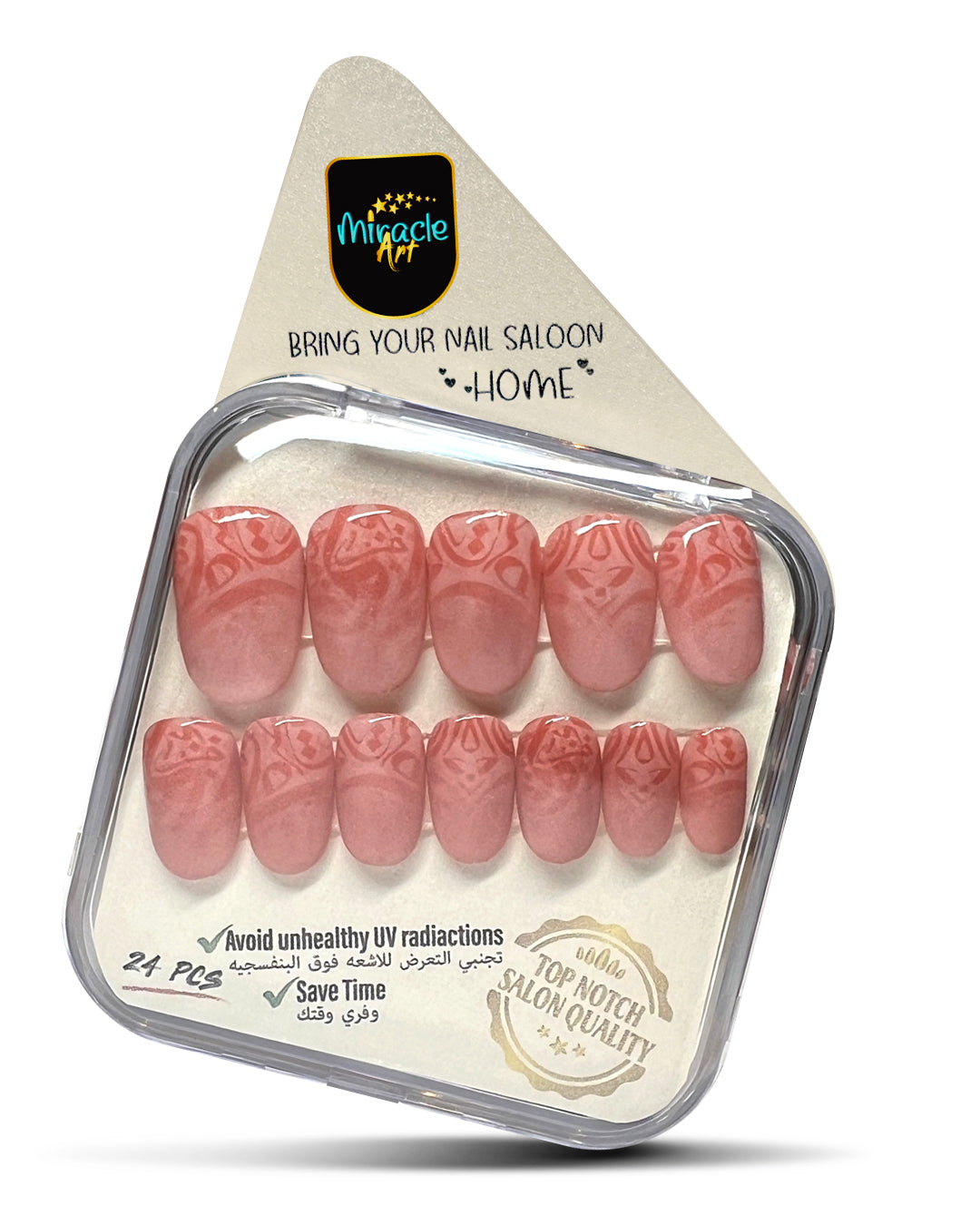 Miracle Art Salon Acrylic Nails Medium Round , 24 Pieces Dark Pink Calligraphy R24007