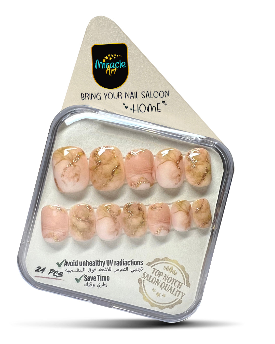 Miracle Art Salon Acrylic Nails Short Length, 24 Pieces Peachy Marble SH24008