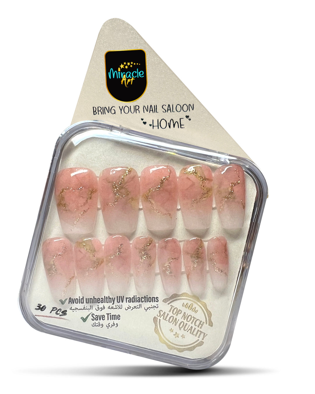 Miracle Art Salon Acrylic Nails Coffin, 30 Pieces Light Pink Marble Co30004