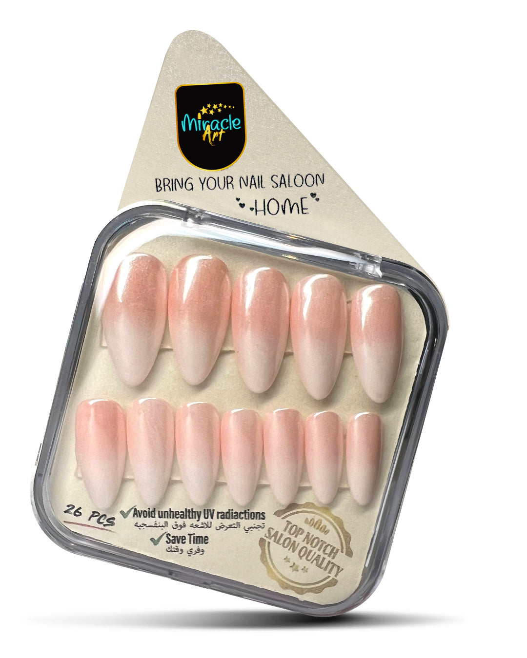 Miracle Art Salon Acrylic Nails Almond, 26 Pieces Pink to Pink Ombre AL26009