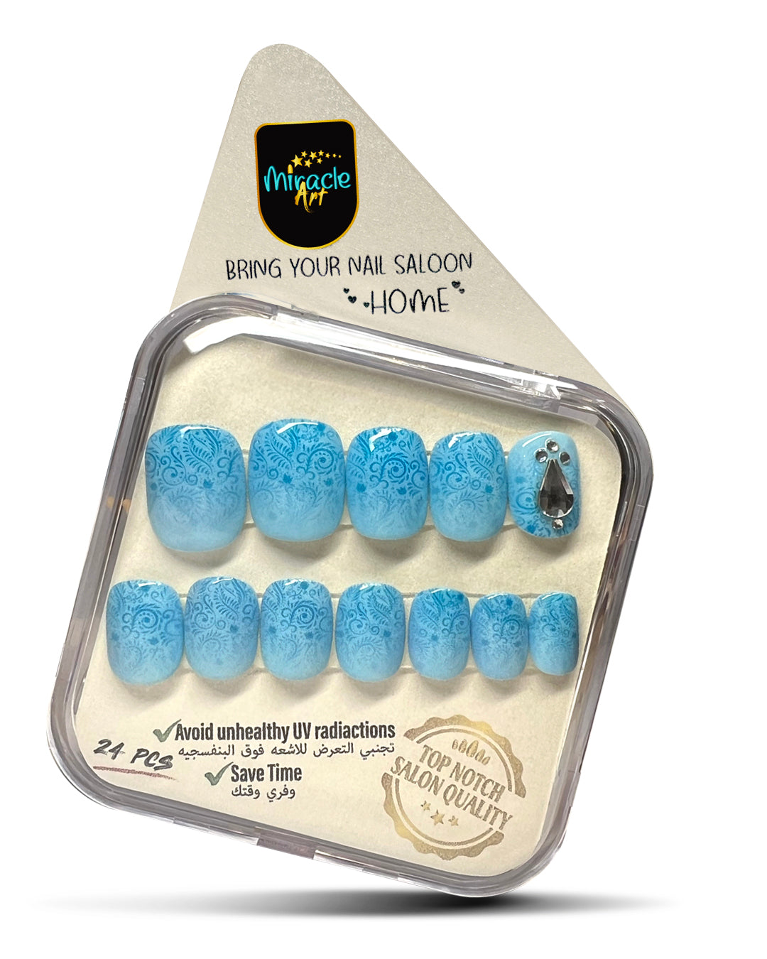 Miracle Art Salon Acrylic Nails Short Length, 24 Pieces Aqua Ombr SH24003