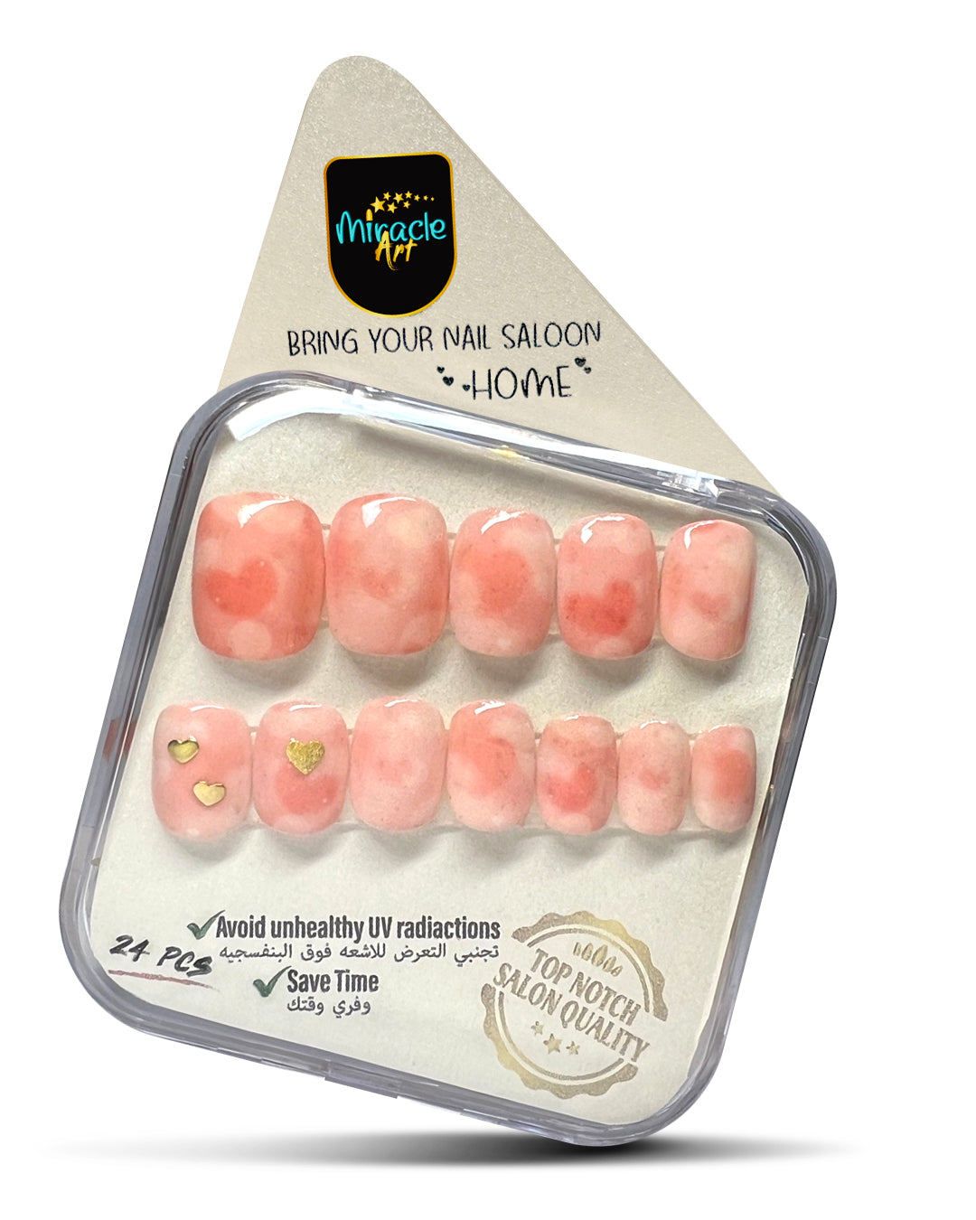Miracle Art Salon Acrylic Nails Short Length, 24 Pieces Salmon Heart SH24011
