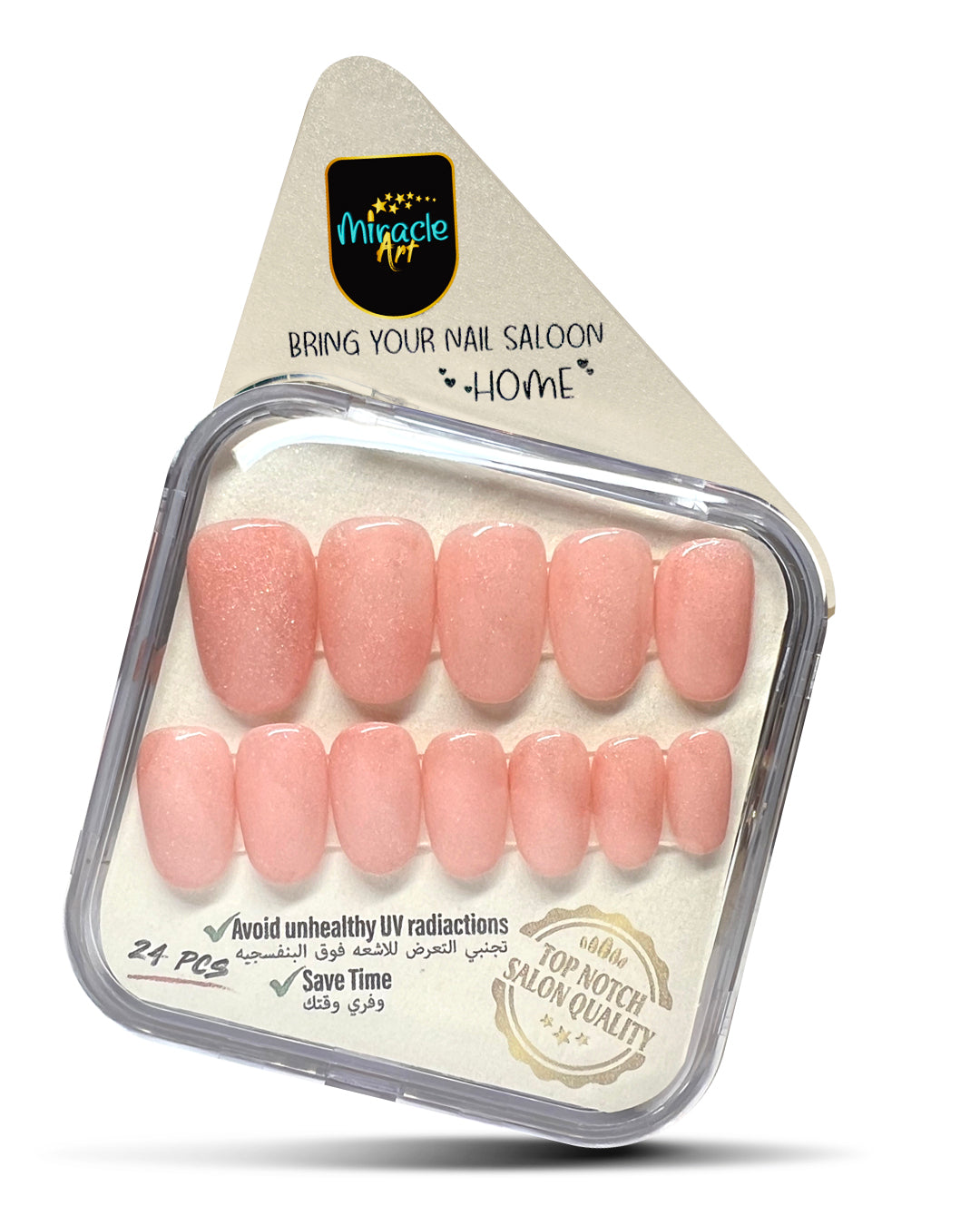 Miracle Art Salon Acrylic Nails Medium Round , 24 Pieces Light Pink Cat-eye R24008