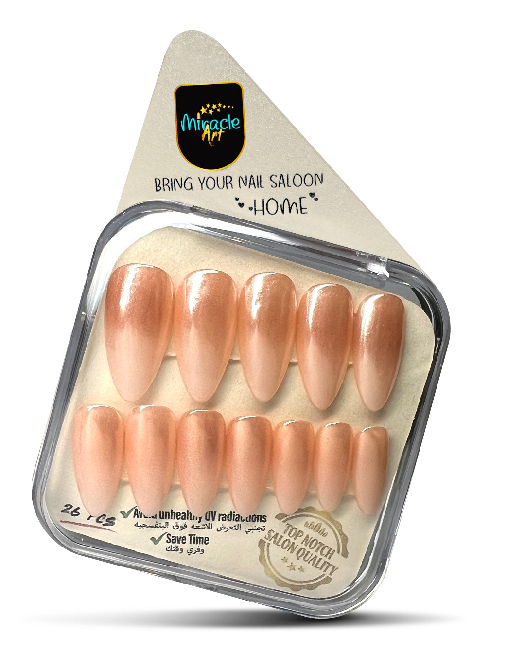 Miracle Art Salon Acrylic Nails Almond, 26 Pieces Light Salmon Pink Ombre AL26006