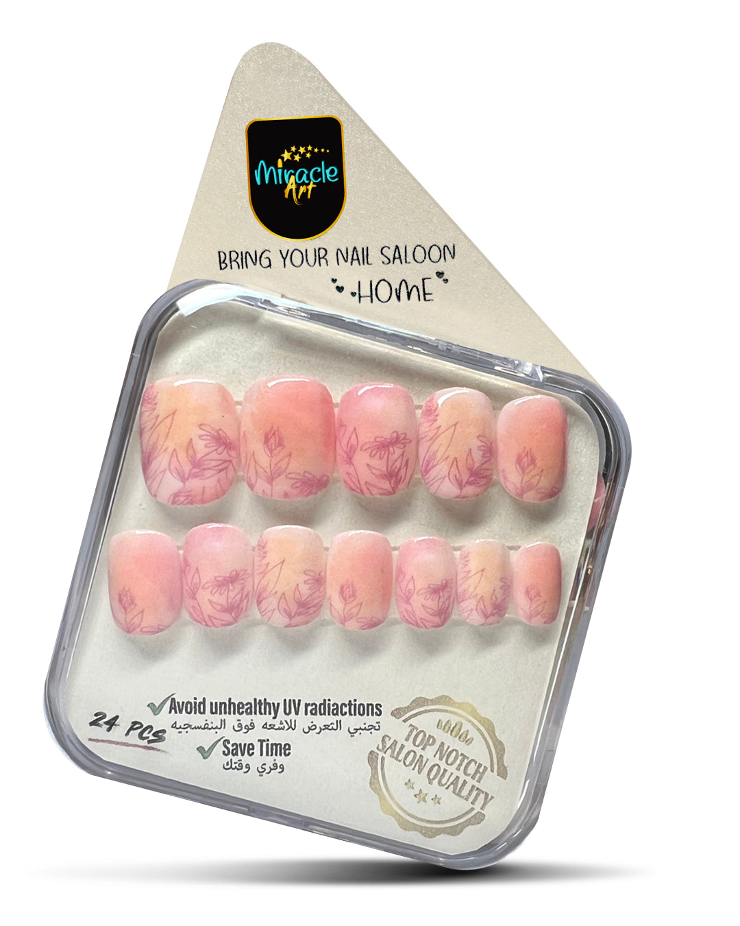 Miracle Art Salon Acrylic Nails Short Length, 24 Pieces Violet pink flower SH24021