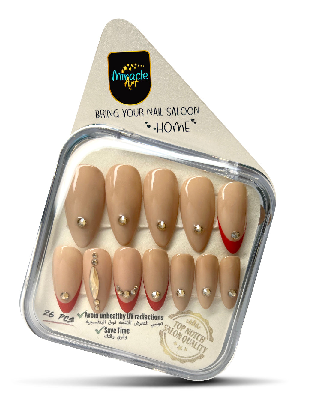 Miracle Art Salon Acrylic Nails Almond, 26 Pieces Beige Gold Stone AL26002