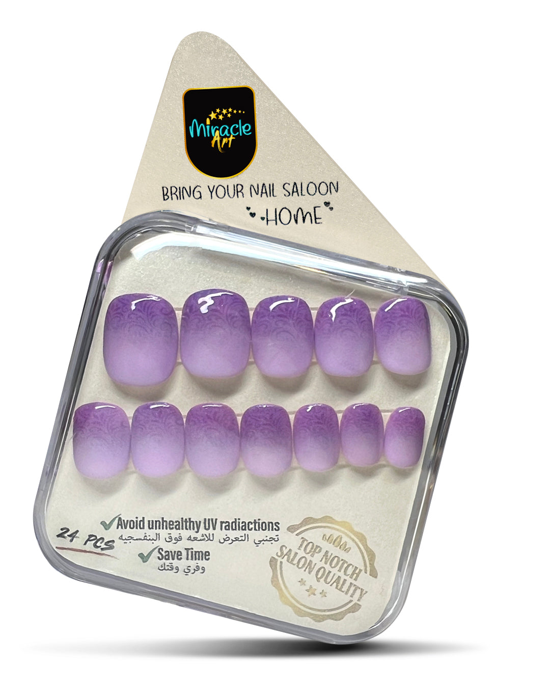 Miracle Art Salon Acrylic Nails Short Length, 24 Pieces Orchid Ombre SH24019