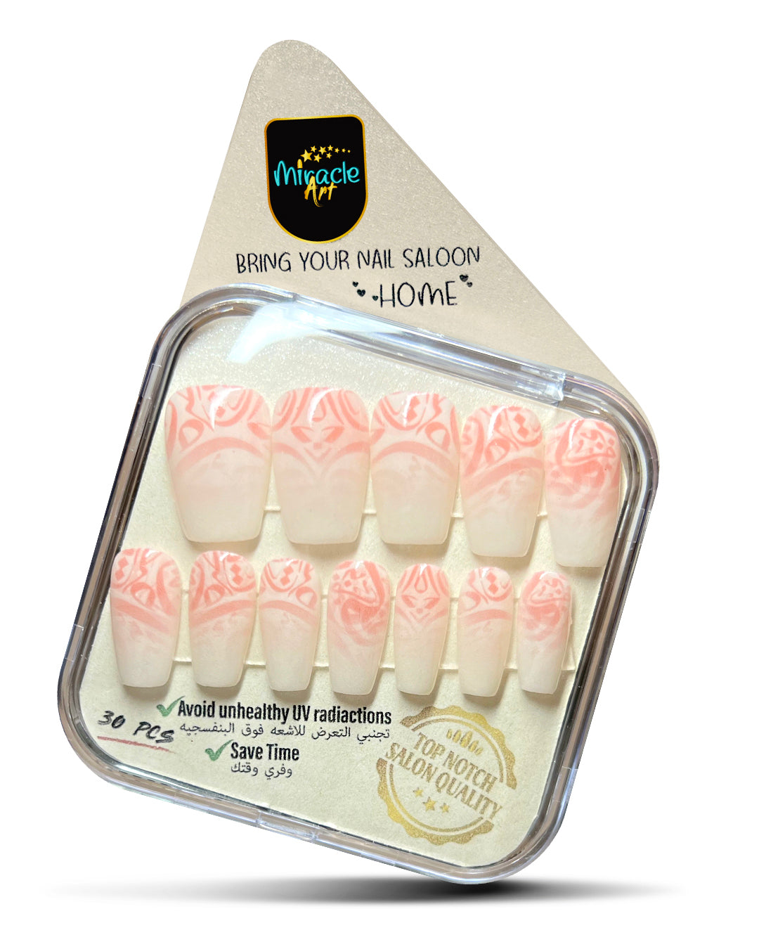 Miracle Art Salon Acrylic Nails Coffin, 30 Pieces Calligraphy Pink2What Co30009