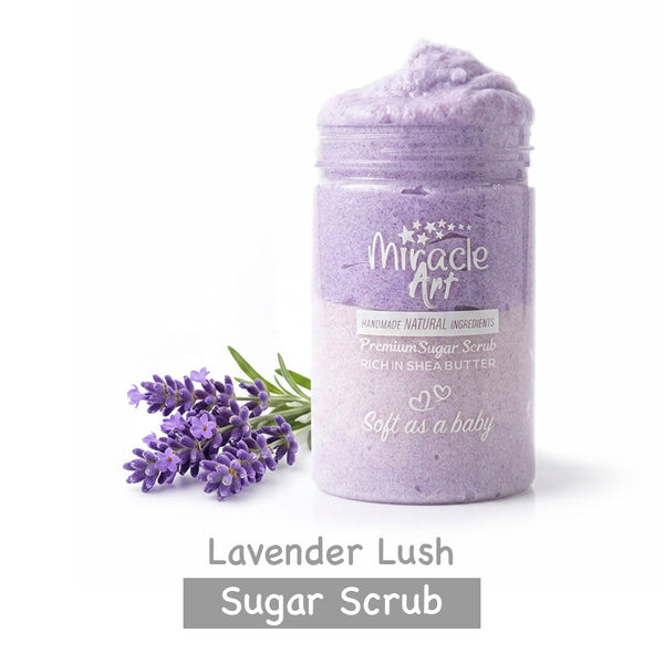 Miracle Art Sugar Scrub Lavender Lush — UAE Certified 100% Handmade Natural Exfoliator & Deep Moisturizer | Removes Dead Skin Cells | Shea & Mango Butter | Silky Smooth Skin | Calming Lavender Scent