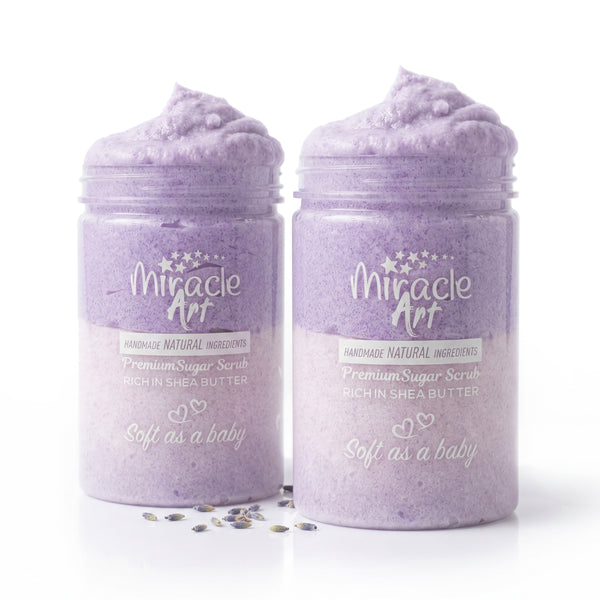 Miracle Art Lavender Lush Sugar Scrub 2-piece set, natural handmade exfoliator UAE