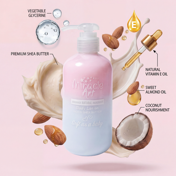 Ingredient list on Miracle Art Baby Powder body lotion bottle