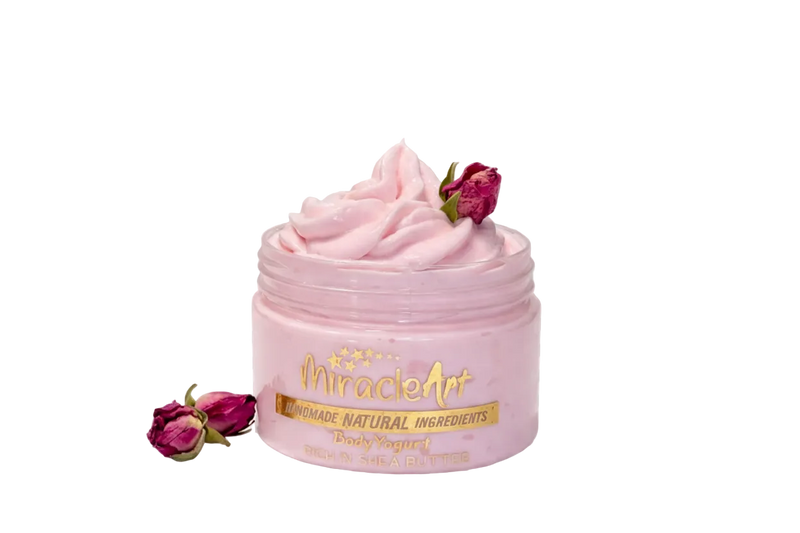 Pink cream jar with whipped cream and roses on a transparent background