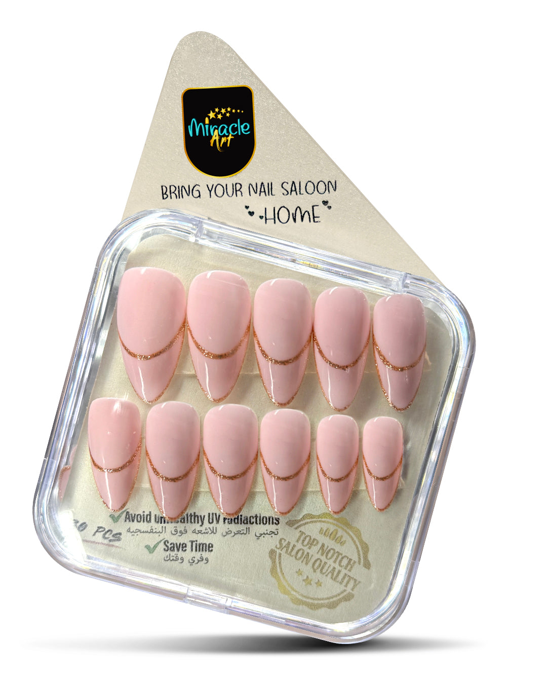 Miracle Art Salon Acrylic Nails Almond, 30 Pieces Rose AL30001