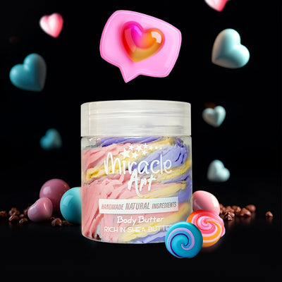 Miracle Art Candy Cloud Whipped Body Butter — UAE Certified 100% Handmade Natural Moisturizer | Sweet Candy Scent | Fun Gift for Teens | Sensitive Skin Safe | Chemical-Free