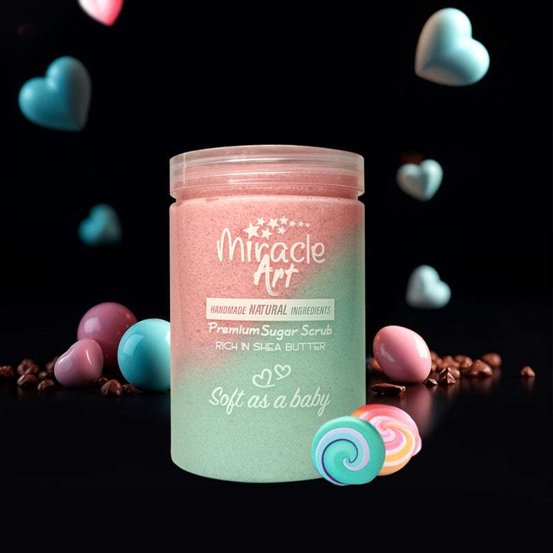 Miracle Art Candy Cloud Sugar Scrub — UAE Certified 100% Handmade Natural Exfoliator with Shea & Mango Butter | Sweet Candy Scent | Dead Skin Removal | Silky Smooth Skin | Fun Gift for Teens & All Ages