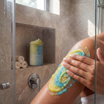 Hand scooping Miracle Art Lily Blossom sugar scrub from the jar - image 6