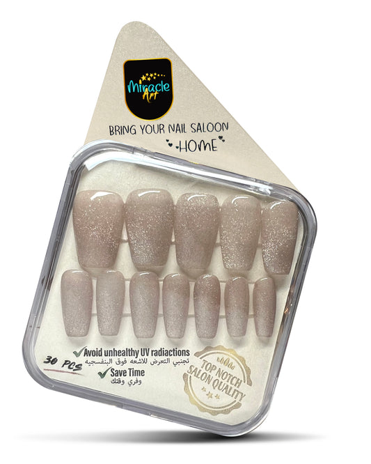 Miracle Art Salon Gel Nails Coffin, 30 Pieces Tan Cateye Co30001