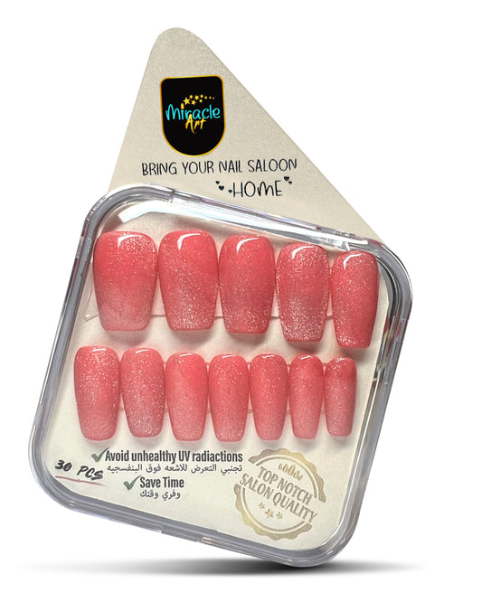 Miracle Art Salon Gel Nails Coffin, 30 Pieces Cat-eye Light Coral Co30002