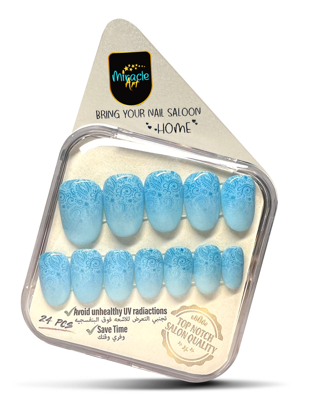 Miracle Art Salon Acrylic Nails Midium Round, 24 Pieces Aqua Ombre R24001