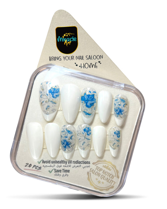 Miracle Art Salon Acrylic Nails Almond, 20 Pieces Blue buds AL20017