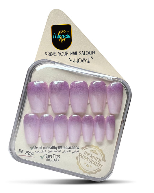 Miracle Art Salon Acrylic Nails Coffin, 30 Pieces Orchid Ombre Co30005