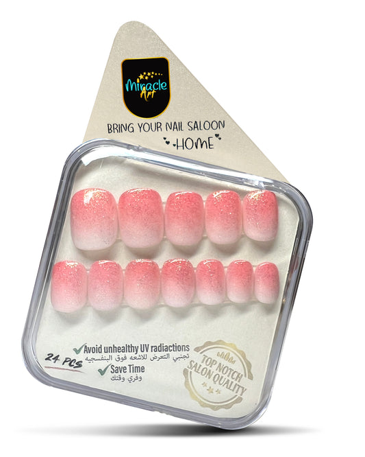 Miracle Art Salon Acrylic Nails Short Length, 24 Pieces Deep Pink Ombre SH24013