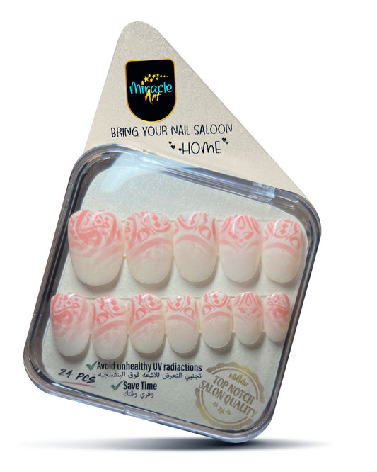 Miracle Art Salon Acrylic Nails Medium Round , 24 Pieces  Pink2White Calligraphy R24009