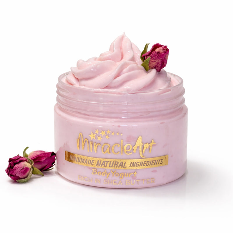 Miracle Art Rose Musk Body Yogurt jar, lightweight natural moisturizer handmade in UAE