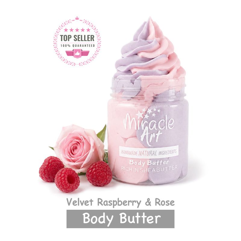 Miracle Art Velvet Raspberry & Rose Body Butter jar — natural handmade deep moisturizer, UAE certified