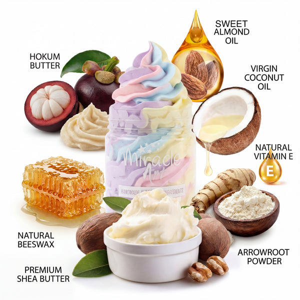 Ingredient list on Miracle Art Candy Cloud body butter jar