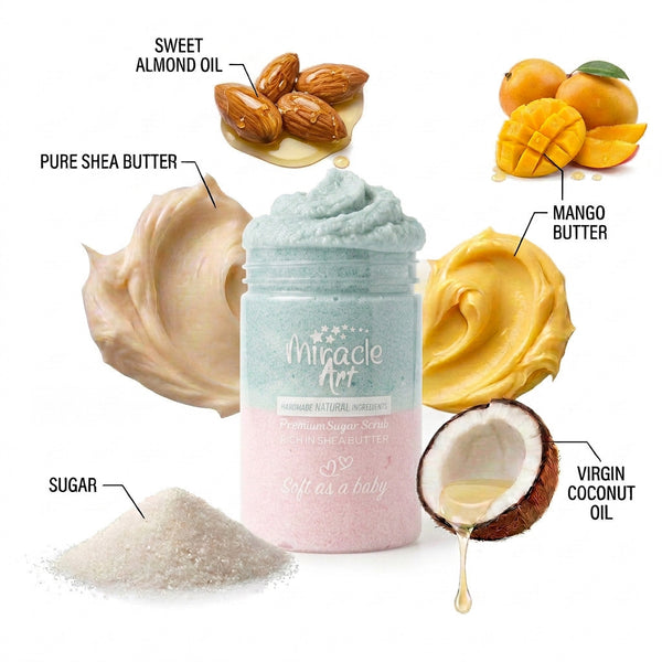 Ingredient list on Miracle Art Candy Cloud sugar scrub jar