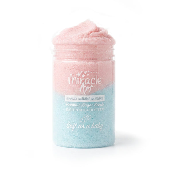 Miracle Art Baby Powder Sugar Scrub — Best Seller | UAE Certified Handmade Natural Exfoliator | Inspired by Lorenzo Teint de Neige | Shea & Mango Butter | Silky Smooth Skin