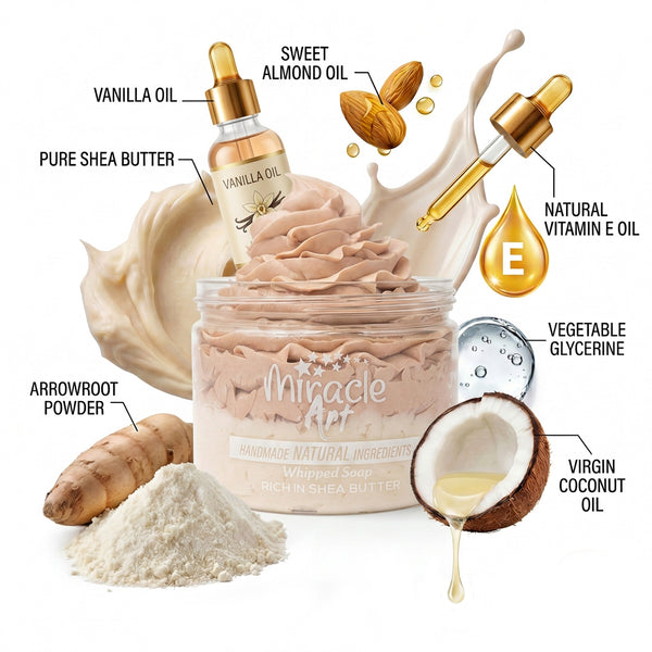 Ingredient list on Miracle Art Vanilla Dream whipped soap