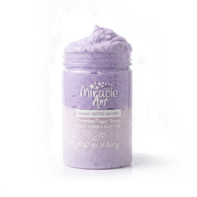 Miracle Art Lavender Lush Sugar Scrub — UAE Certified 100% Handmade Natural Exfoliator & Deep Moisturizer | Removes Dead Skin Cells | Shea & Mango Butter | Silky Smooth Skin | Calming Lavender Scent