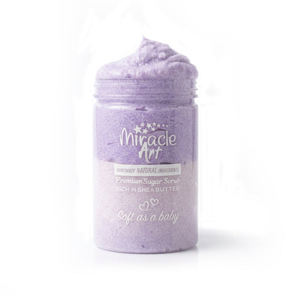 Miracle Art Lavender Lush Sugar Scrub — UAE Certified 100% Handmade Natural Exfoliator & Deep Moisturizer | Removes Dead Skin Cells | Shea & Mango Butter | Silky Smooth Skin | Calming Lavender Scent