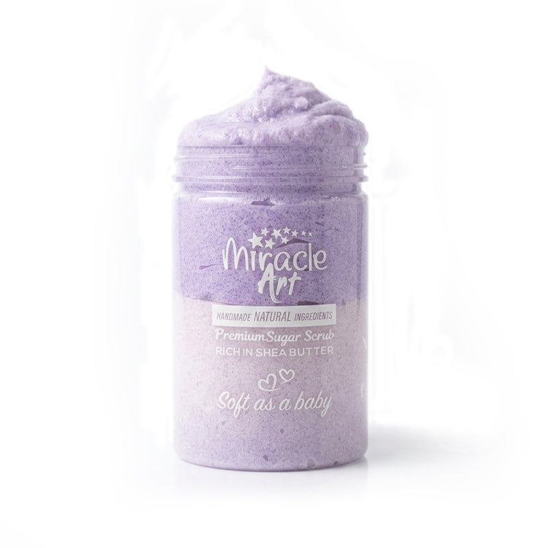 Miracle Art Lavender Lush Sugar Scrub — UAE Certified 100% Handmade Natural Exfoliator & Deep Moisturizer | Removes Dead Skin Cells | Shea & Mango Butter | Silky Smooth Skin | Calming Lavender Scent